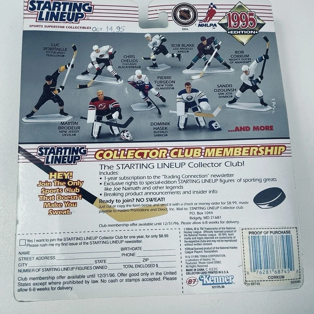 Starting Lineup 1995 NHL Hockey Bob Corkum Anaheim Mighty Ducks Action Figure